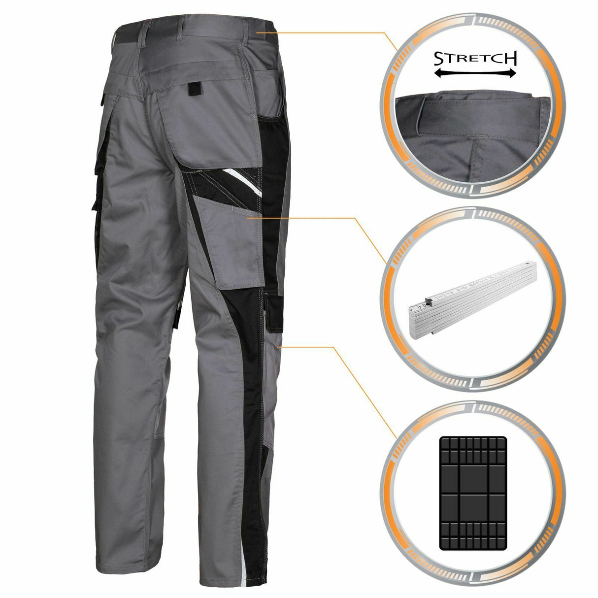 Arbeitshose-Berufshose-Bundhose-Arbeitskleidung-Bestwork-grau-details-back-pka