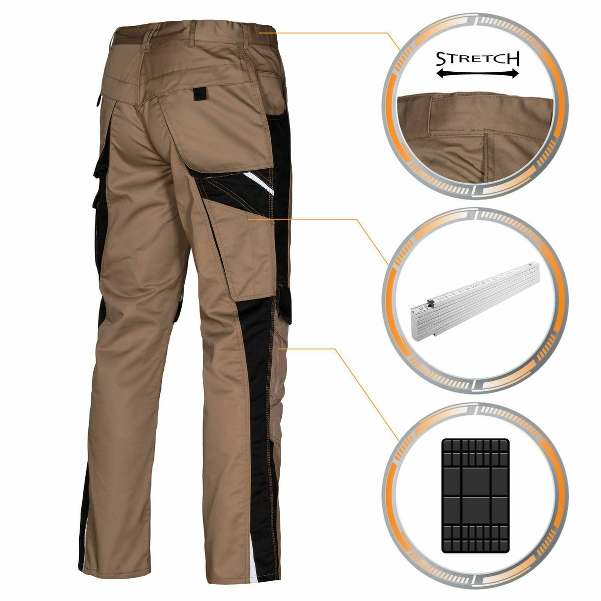 Arbeitshose-Berufshose-Bundhose-Arbeitskleidung-Bestwork-khaki-details-back-pka