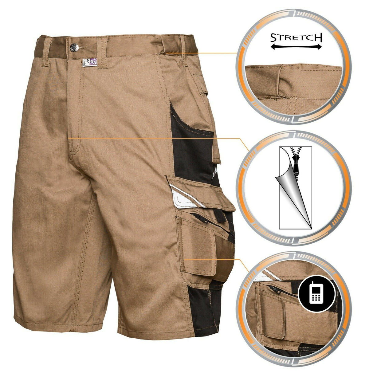 Arbeitskleidung-Bestwork-Arbeitsshorts-khaki-details-pka