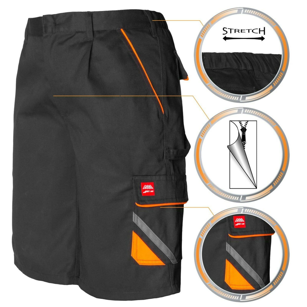 Arbeitskleidung-Professional-Shorts-schwarz-orange-details-artmas