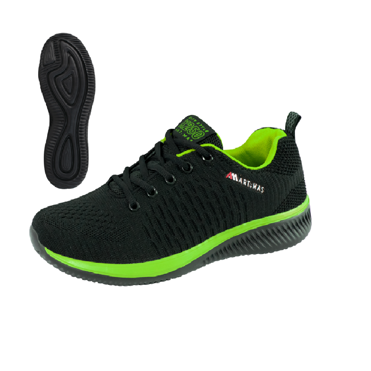 Sneaker-Sportschuhe-Laufschuhe-Turnschuhe-Freizeitschuhe-schwarz-gruen-details-artmas