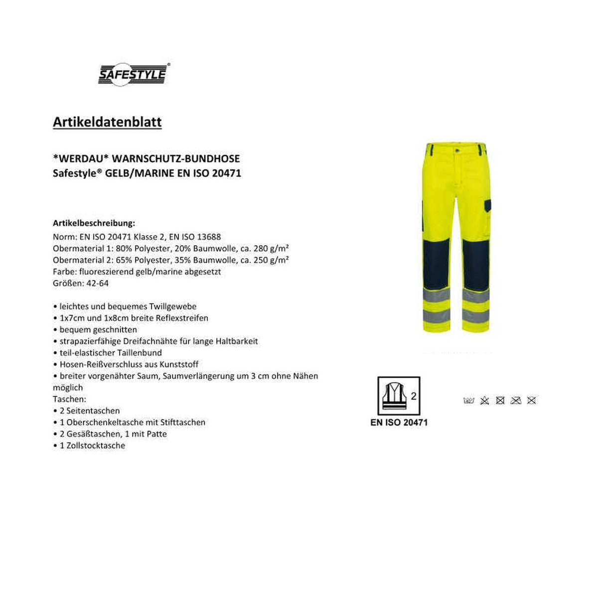 Arbeitshose Warnschutz Bundhose Safestyle WERDAU Gelb