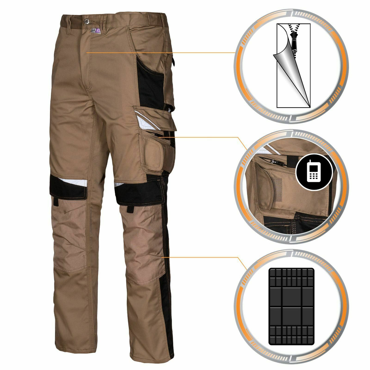 Arbeitshose-Berufshose-Bundhose-Arbeitskleidung-Bestwork-khaki-details-front-pka