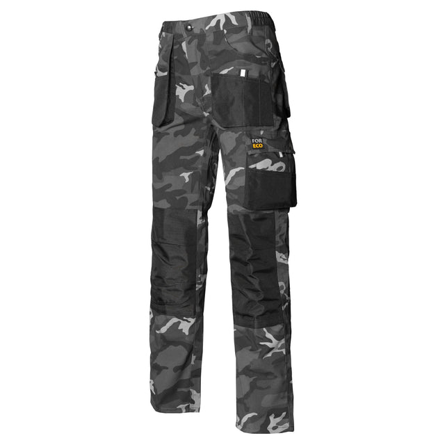 Arbeitskleidung-Arbeitshose-Bundhose-Foreco-grau-schwarz-camouflage-overview-raw-pol