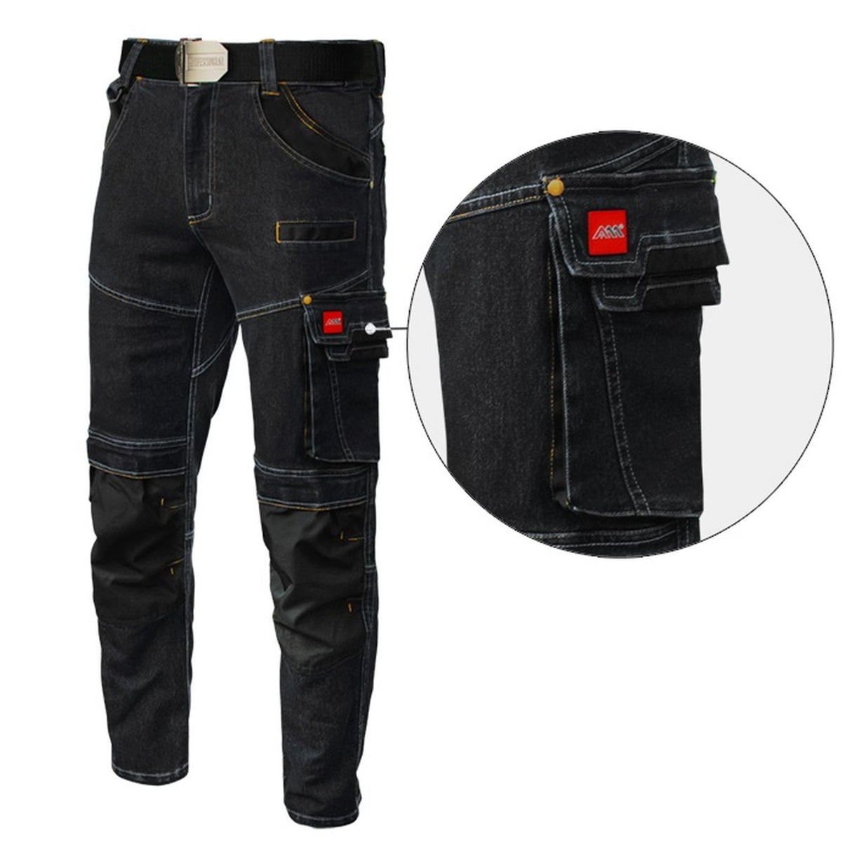 Arbeitskleidung-Arbeitshose-Jeans-Denim-Slim-schwarz-front-details-artmas