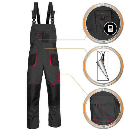 Arbeitskleidung-Classic-Arbeitslatzhose-Berufskleidung-schwarz-rot-details-artmas