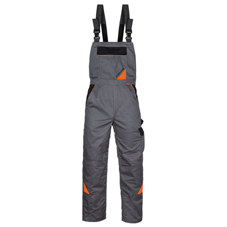 Arbeitskleidung-Professional-Latzhose-grau-schwarz-orange-front-artmas