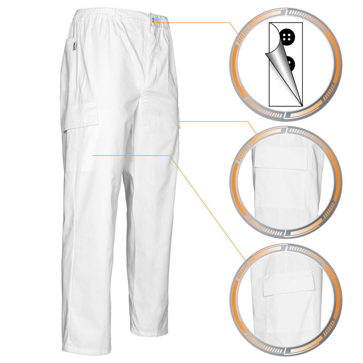 Kochhose-Baeckerhose-Gastronomiekleidung-Cargohose-weiss-front-details-portwest