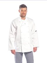 Kochjacke-Baeckerjacke-Kochkleidung-Gastronomiekleidung-Suffolk-Langarm-weiss-model-4-portwest