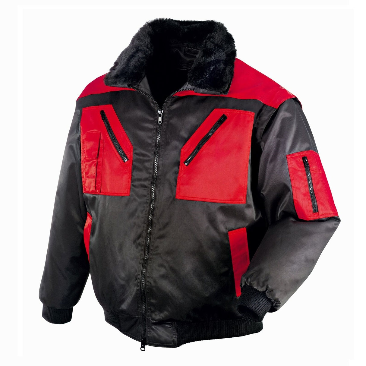 Pilotenarbeitsjacke-Arbeitsjacke-Jacke-Sportlich-schwarz-rot-texxor