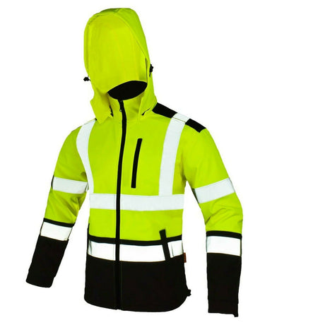 Warnschutzjacke-Arbeitsjacke-Warnjacke-Softshell-gelb-Kapuze-front-artmas