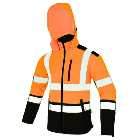 Warnschutzjacke-Arbeitsjacke-Warnjacke-Softshell-orange-Kapuze-front-artmas